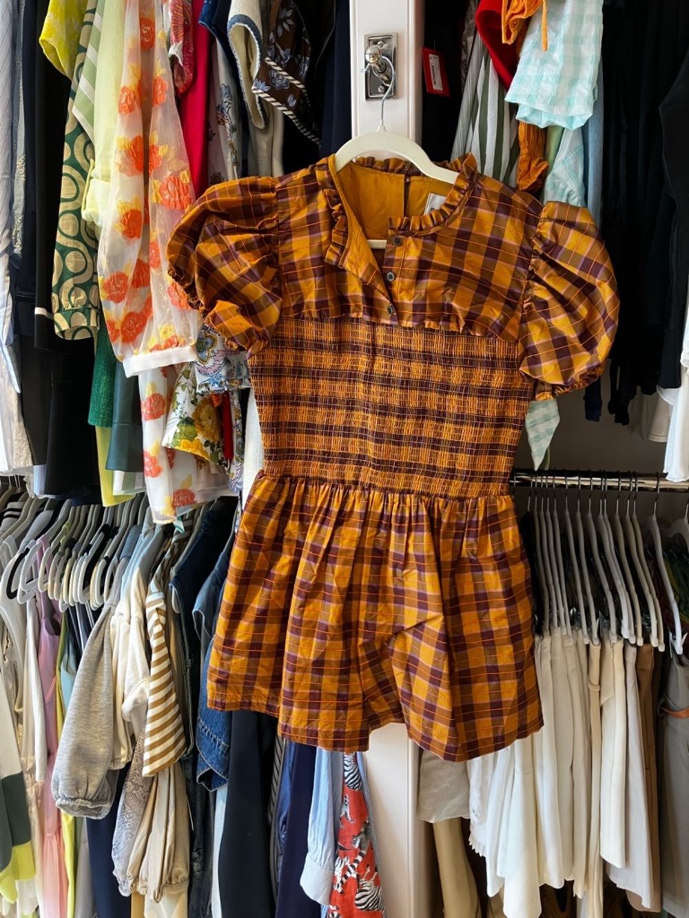 Maeve Orange Smockef Ruffle-Trim Romper